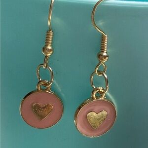 Handcrafted Gold and Pink Heart Earrings